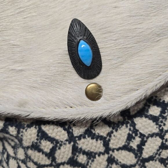 Clea Ray Bohemian Crossbody Bag Canvas And Calf Hair Leather Fur - Picture 2 of 8